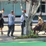 A group of individuals gathered in Downtown Lloydminster