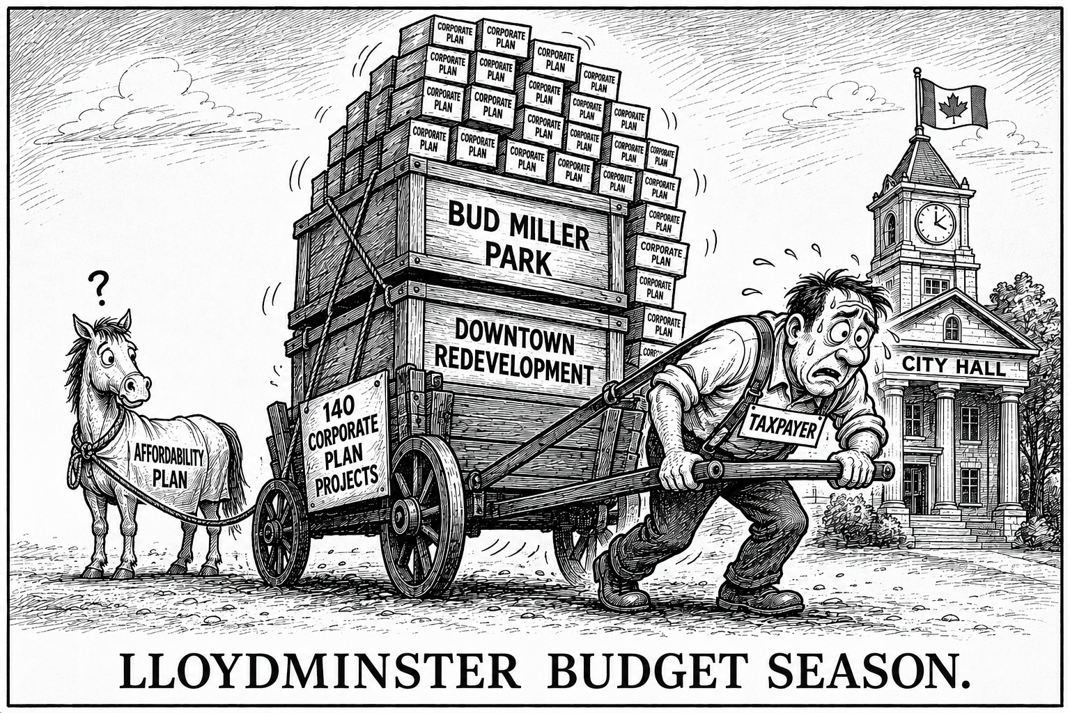 A editorial Cartoon depicting Budget season approaching.