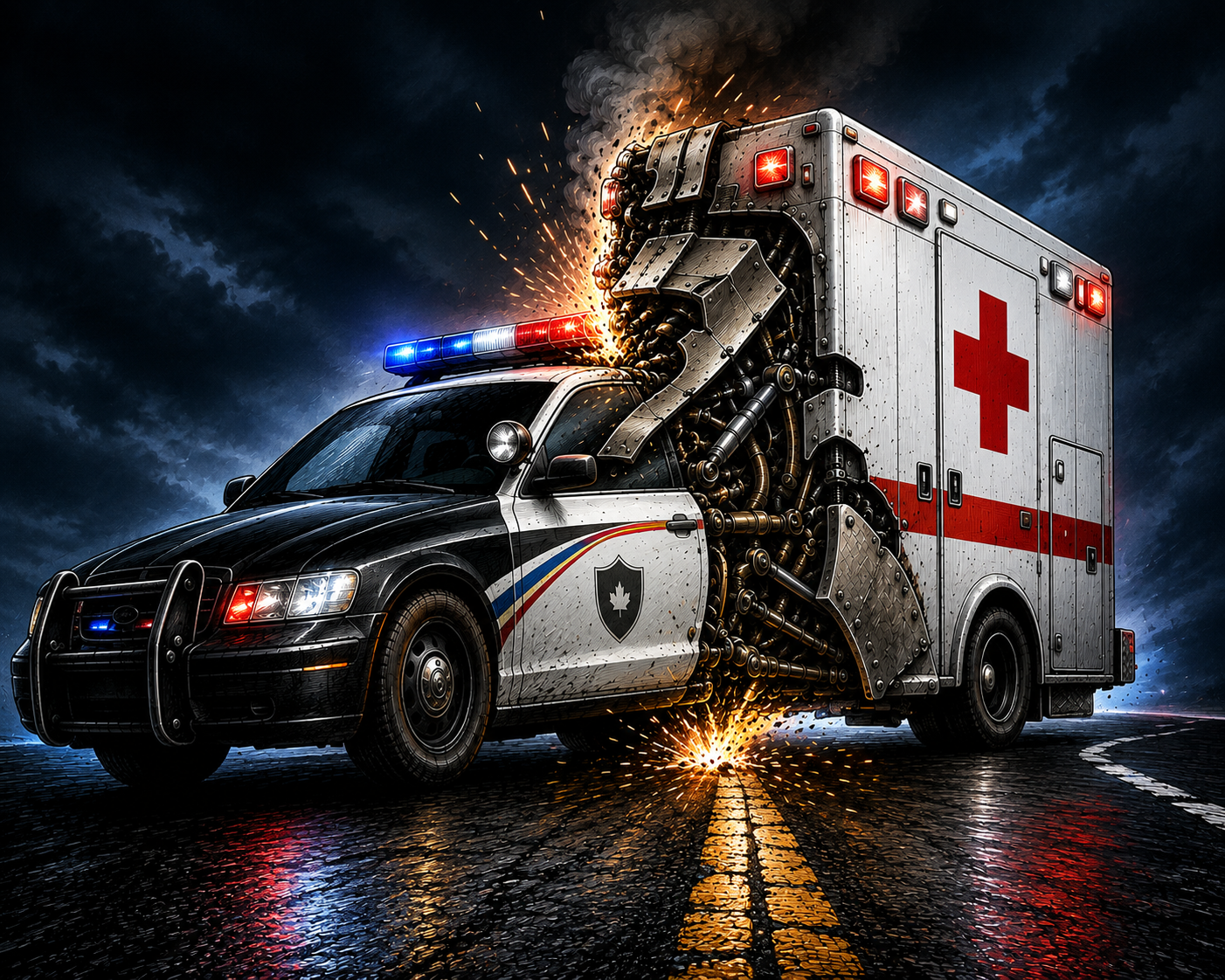 A police car transforms into a ambulance