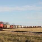 A CN Rail train seen in Vegreville, AB