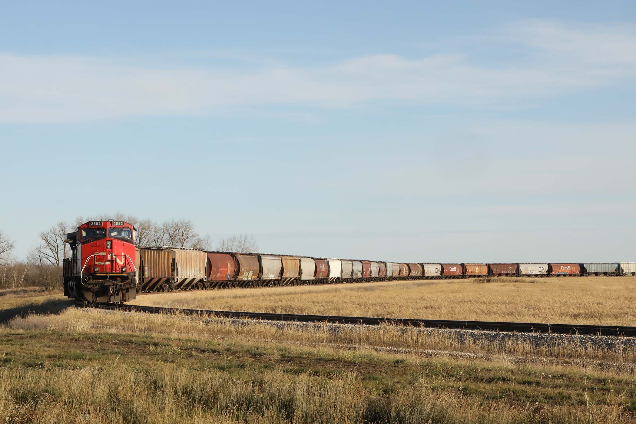 A CN Rail train seen in Vegreville, AB