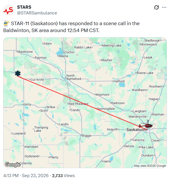 STARS responds to a collision near Cut Knife.