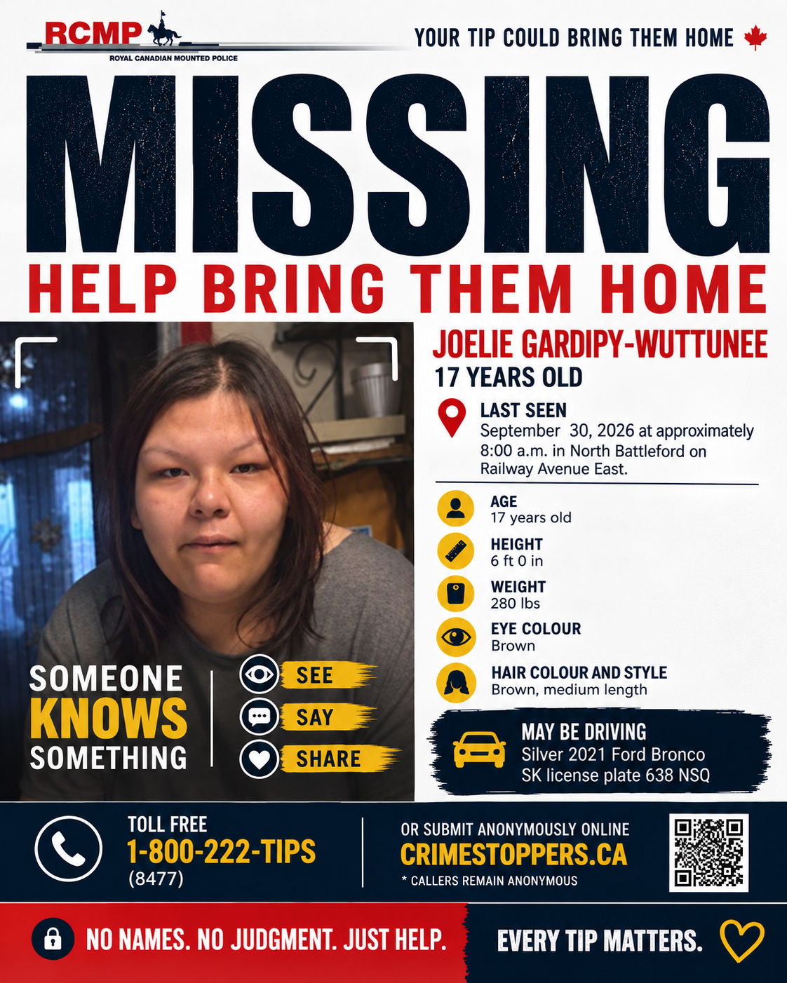 RCMP Missing Person Poster Help Bring Her Home